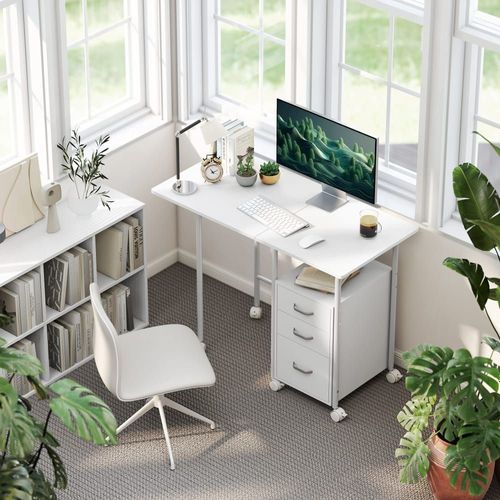 Bureau D'ordinateur Pliable Sur Roulettes En Mdf Et Acier Blanc