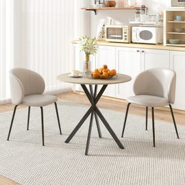 Table À Manger Ronde Pour 2 Personnes Piètement Croisé En Acier Chêne