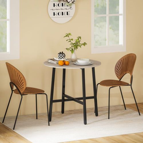 Table À Manger Ronde 80 Cm Pour 2 Personne Plateau Aspect Bois