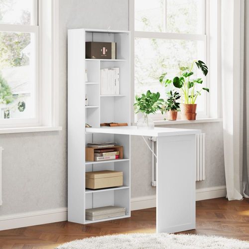 Bureau Informatique Pliable Avec Bibliothèque Tableau Blanc Mdf Blanc