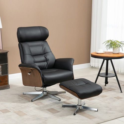Fauteuil Relax Avec Repose-Pied Dossier Inclinable Polyuréthane Noir