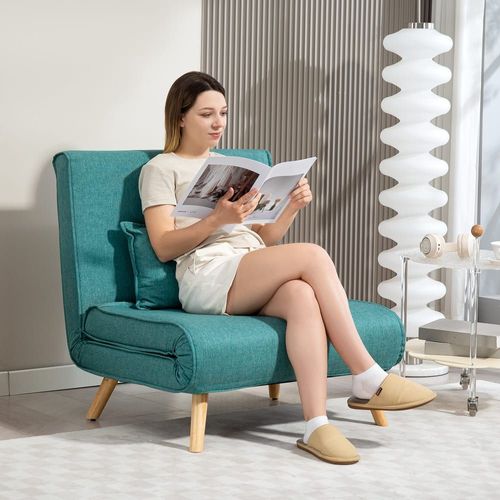 Fauteuil Convertible 1 Place Dossier Réglable Tissu Aspect Lin Vert