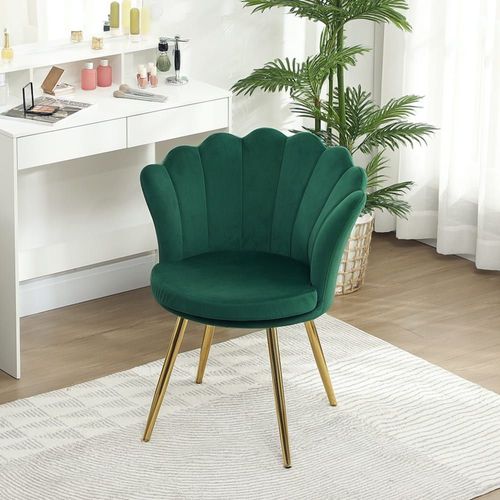 Fauteuil Coquillage Pieds Métal Doré Velours Vert