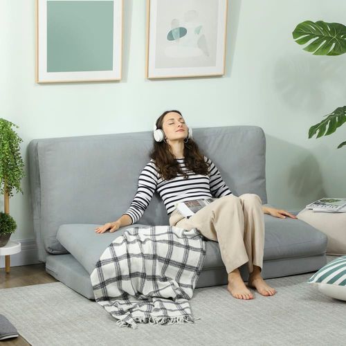 Canapé Paresseux Pliable En 4 Parties Tissu Aspect Lin Gris