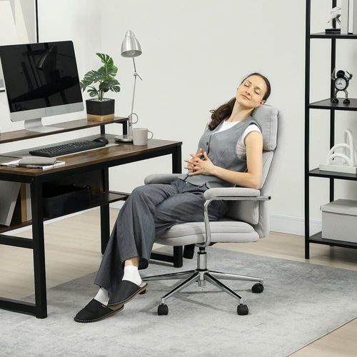 Fauteuil De Bureau Hauteur Réglable Tissu En Lin Gris Clair