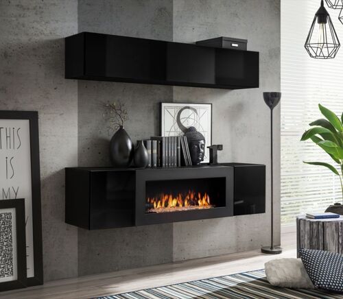 Ensemble mural - FLY N - 1 rangement mural - 1 meuble TV - Noir