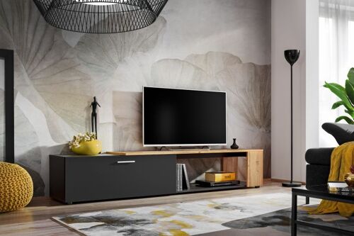 Meuble Tv "Maze Ii" - Noir/Beige - L 200 X H 39 X P 40 Cm