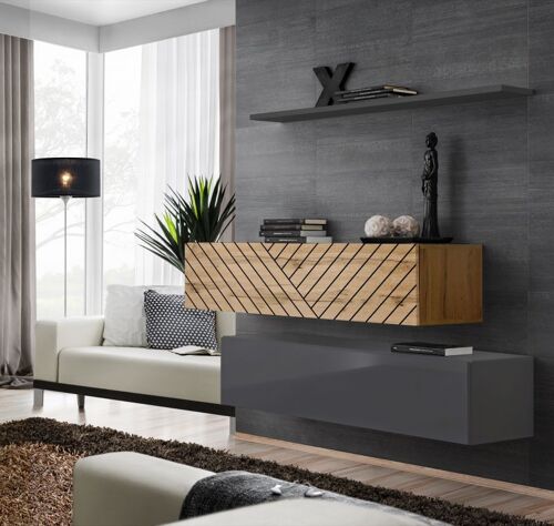 Ensemble De 3 Meubles Muraux "Switch Buffet Ii" - Gris Et Beige - L 130 X H 110 X P 40 Cm