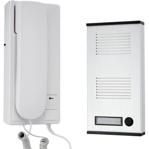 KALANKA-- PAF0001 - Interphone Audio 2 Fils pour Immeuble - 1 Combiné Interphone Filaire et 1 Platine de Rue Extérieure en Aluminium - AudioKit 32068