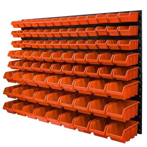 Étagère murale - BOTLE - 1158 x 780 mm - 42 boîtes empilables - Porte-outils - Orange
