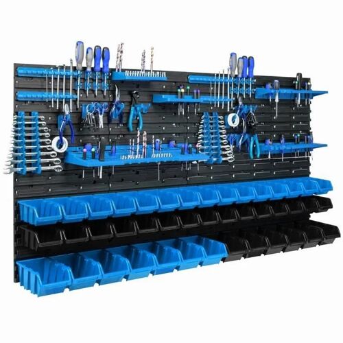 Étagère murale 156 x 78 cm avec 43 pcs Boîte Bleue et Noire plastique V2