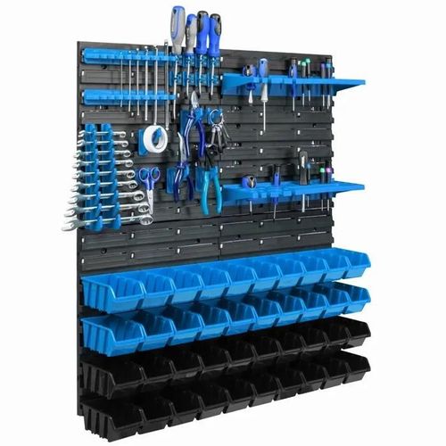 Étagère Murale 77 X 78 Cm Avec 40 Pcs Boîte Bleue Et Noire Ensemble Porte-Outils