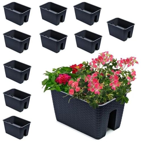 10x Potting Box 27.2 cm x 39.6 cm Rotin Anthracite 13 L balustrade garde-corps