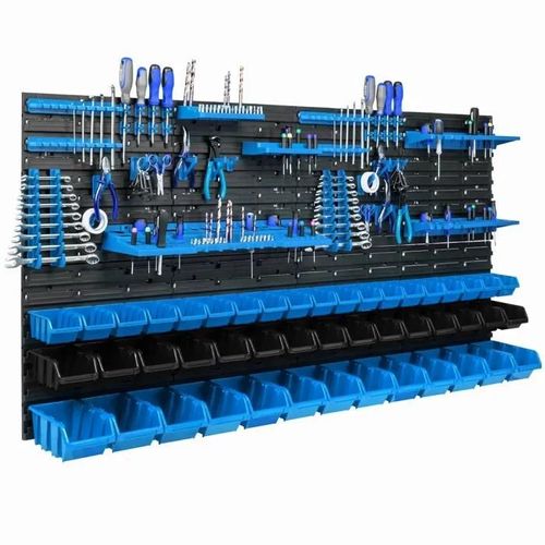 Étagère Murale 156 X 78 Cm Avec 47 Pcs Boîte Bleue Et Noire Plastique V1