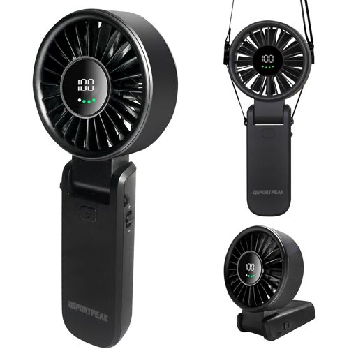 Ventilateur Portable ¿¿ Main, ventilateur portable avec ¿¿cran LED [refroidissement maximum 12 heures] 4000 mAh, pli¿¿ ¿¿ 180 ¡ã,5 vitesses,lani¿¿re,?ventail 3-EN-1 Main/Bureau/Cou pour Ext¿¿rieur - Noir