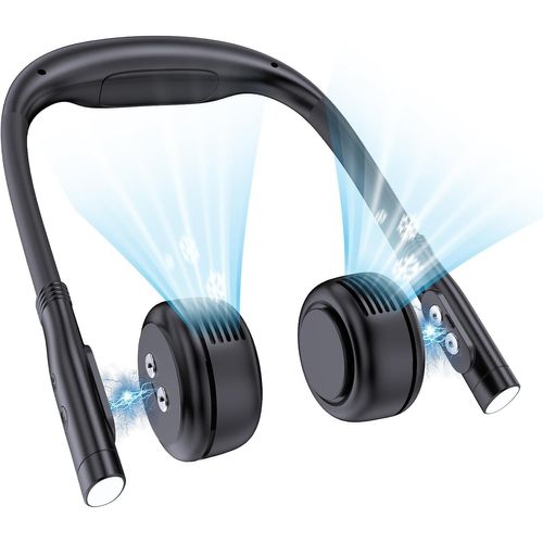 Ventilateur de Cou Portable avec Lampe de Lecture de Cou, sans lame Rechargeable Ventilateur USB avec 5000mah Batterie Externe, 3 Vitesses Mini Ventilateur Silencieux pour Domicile, Voyage (black)
