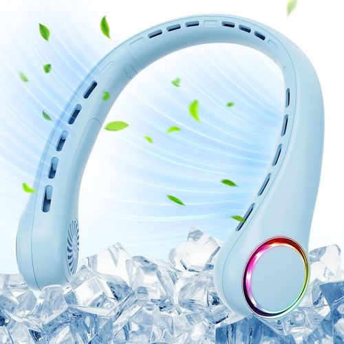 Ventilateur de cou - 4000 mAh - USB - Silencieux - 3 vitesses - Lumière LED - Portable - Pour l'extérieur, l'intérieur, le camping, les voyages, le sport - Noir