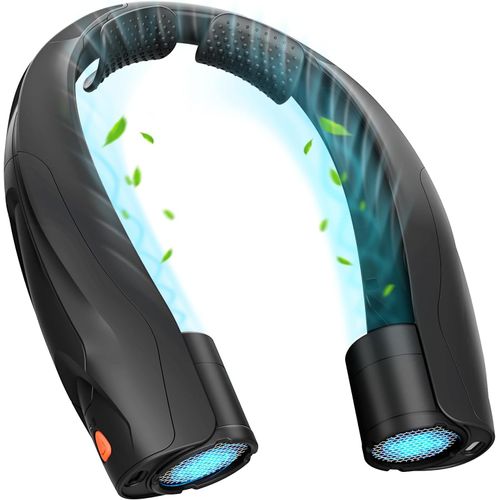 Ventilateur de cou Ventilateur de cou Portable Personnel : 6000 mAh Ventilateurs de cou Rechargeable Ventilateur de cou Ventilateur de cou Silencieux pour Camping, Voyage, Bureau (Noir)