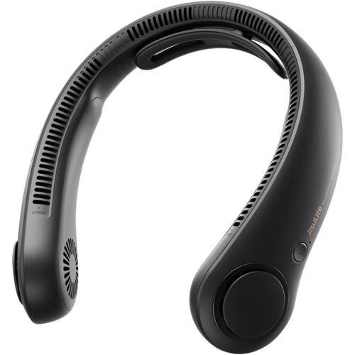 Ventilateur de cou portable amélioré, tour de cou personnel mains libres, réglage à 5 vitesses, 5000 mAh, portable, silencieux, rechargeable, cadeaux pour femmes et hommes- Noir