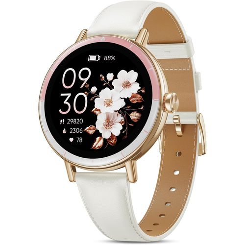 Montre Connectée Femme, 1,27'' Hd Smartwatch Petit Poignet Ronde Avec Cycle Menstruel/Spo2/Fréquence Cardiaque/Sommeil/Podomètre/100+ Modes Sportifs/Ip68 Pour Android Ios, Or Rose/Ivoire