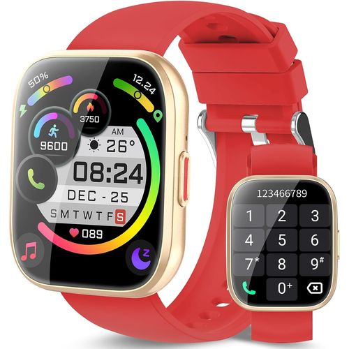 Montre Connectée Homme Femme, 1.85"" Hd Smartwatch Avec Appel Bluetooth, 110+ Modes Sportifs, Montre Intelligente Etanche Ip68 Avec Podometre/Sommeil/Cardiofrequencemetre Pour Android Ios, Rouge