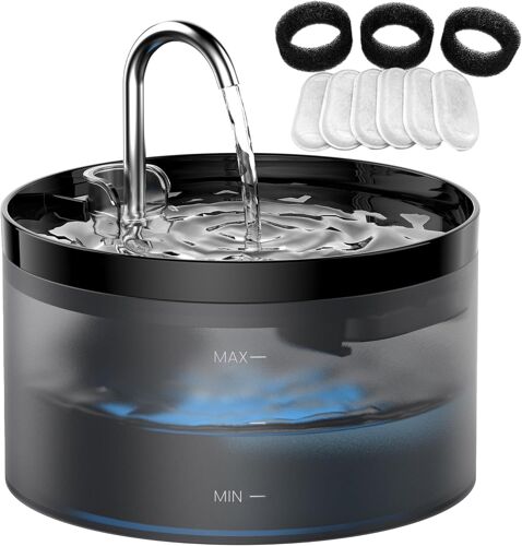 Fontaine Pour Chat : Fontaine À Eau Pour Chat Et Chien, 2 Litres, Super Silent, 6 Filtres + 3 Filtres En Mousse