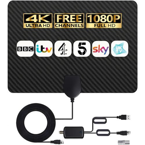 Antenne Tv Intérieure - Antenne Hdtv Numérique Amplifiée 4K Hd Pour Chaînes Locales - Antenne De Réception Longue 360° Avec Amplificateur De Signal Pour Tous Types De Tv