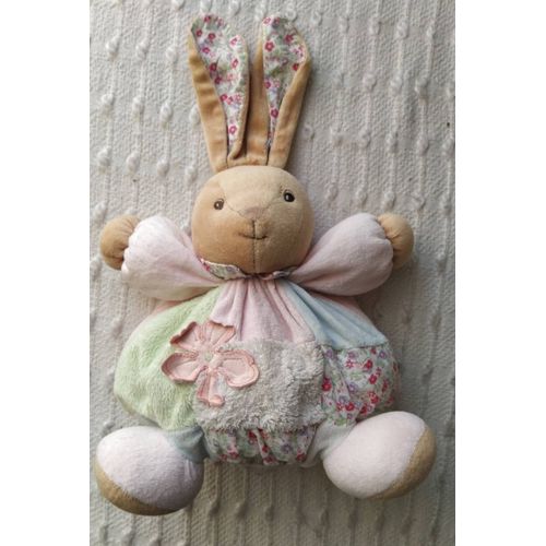 Peluche Doudou Boule Kaloo Lapin Rose Vert Bleu Tissu Liberty À Fleurs 25cm