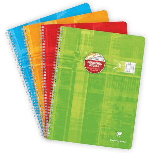 Kaxdl-68396c Un Cahier À Spirale Déficients Visuels-24x32 Cm-100 Pages Grands Carreaux Noirs Agrandis 10/10-Papier Blanc 90 G-Couverture Carte Pelliculée-Couleur Aléatoire