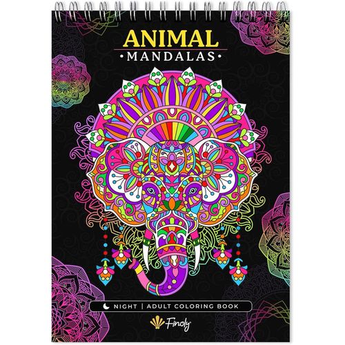 KALANKA-Mandalas a Colorier Adulte Animaux | Coloriage Mandala Adulte Anti Stress A4 | Cahier de Coloriage Mandala Papier Premium | Livre Coloriage Adulte Mandala Reliure Spiral (Nuit)