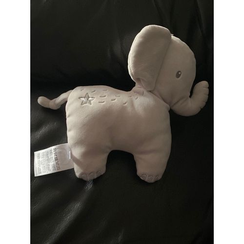Peluche éléphant gris taupe et argenté mots d enfant Leclerc 20cm