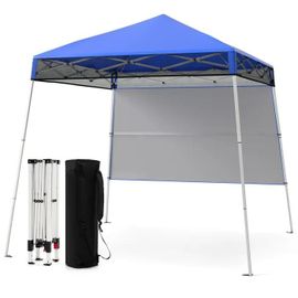 Costway Tonnelle De Jardin 182 X 182 Cm Avec Panneau Latéral - Tente Réception Pliant Avec Pieds Inclinés Réglables Bleu
