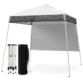Costway Tonnelle De Jardin 182 X 182 Cm Avec Panneau Latéral - Tente Réception Pliant Avec Pieds Inclinés Réglables Blanc