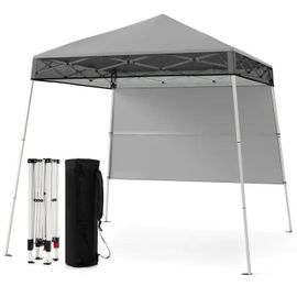 Costway Tonnelle De Jardin 182 X 182 Cm Avec Panneau Latéral - Tente Réception Pliant Avec Pieds Inclinés Réglables Gris