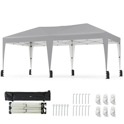 Costway Tonnelle De Jardin Pop-Up Pliable 300x590cm - Sac À Roulettes - Tente De Fête 6 Sacs De Sable - Marché Patio Camping Gris
