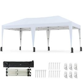 Costway Tonnelle De Jardin Pop-Up Pliable 300x590cm - Sac À Roulettes - Tente De Fête 6 Sacs De Sable - Marché Patio Camping Beige