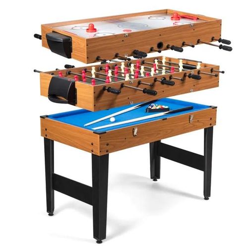 Table multi-jeux 3 en 1 COSTWAY 48 Pouces,Baby-foot, Billard, Hockey Poignée en Caoutchouc,Patins Antidérapants 122 x 58 x 83 cm