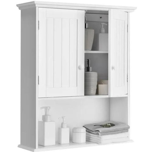 Costway Armoire Murale De Salle De Bains Armoire À Pharmacie Avec 2 Porte Et 3 Etagères Rangement Dont 1 Paroi Réglable Blanche