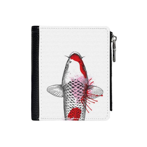 Portefeuille Croquis de carpe koï. _7170 Compact en Simili-Cuir PU Porte-Cartes avec Fermeture Éclair Multi-Poches Unisexe Homme Femme A