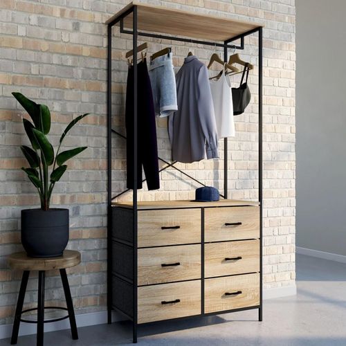 Dressing Penderie Industriel Bois Et Noir Avec 6 Bacs