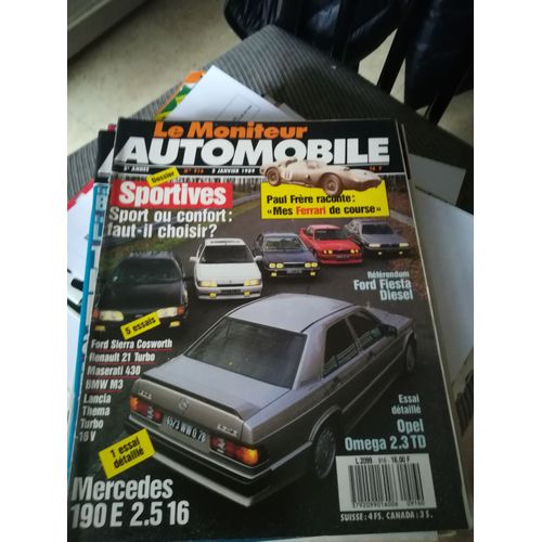 Le Moniteur 916 De 1989 Mercedes 190e 2.5 16,Bmw M3,Ford Sierra Cosworth,Lancia Thema Turbo 16v,Maserati 430,Renault 21 Turbo,Seat Ibiza,Opel Omega 2.3 Td Gl Caravan,Ford Fiesta Diesel