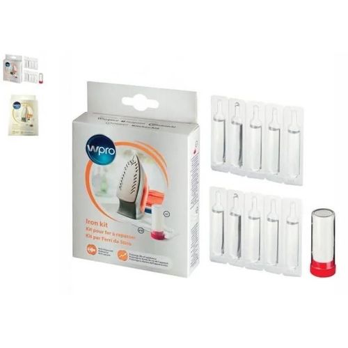 Kit fer à repasser 1 bâtonnet détachant + 10 cartouches anticalcaires pour Wpro 484000008407