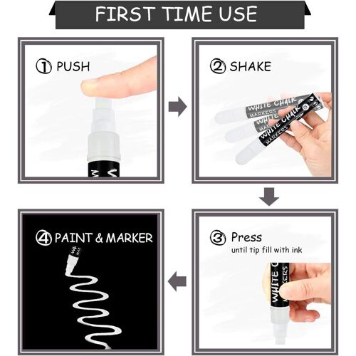 Marqueur Craie, Ulifeme Feutre Craies Blanc 3mm, 6mm, 10mm Et 15mm Pour Tableau Noir, Verre & Fenêtres, Humide Ou Sec Effacable Marqueurs Liquide, 4pcs Stylo De Craie + 16pcs Ardoise Noire Etiquettes