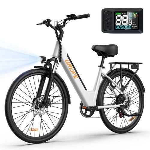 Vélo Électrique Urlife E26 - Moteur 250w Batterie 36v 13ah Pneus De 26 Pouces Freins À Disque -Blanc