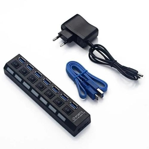 Hub 7 ports USB v3.0 Interface en USB v3.0.Compatible USB v2.0 Fourni avec alimentation externe 5V/2A Windows XP/VISTA/7/8/8.1-MAC O