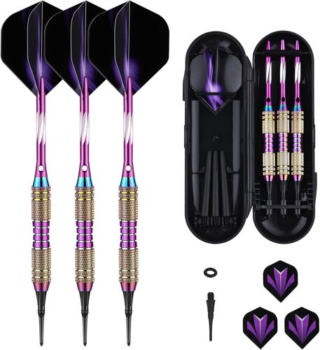Flechette Pointe Plastique 18/20 grammes, 3 Fléchettes avec 6 Ailettes et 30/50 Pointes 50 Joints Toriques en Caoutchouc, Set de Flechettes à Pointe Souple pour Cible de Flechette Electronique