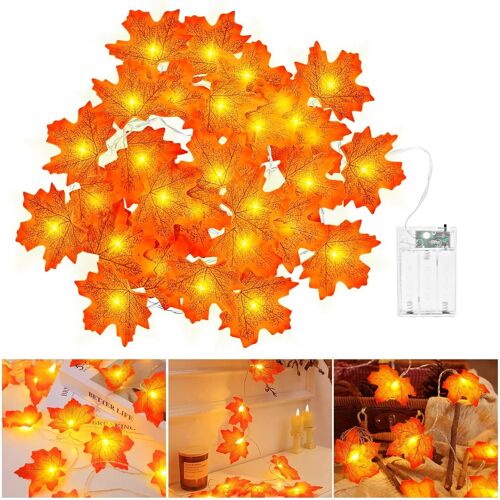 Jgd-Guirlande D'automne, Decoration Automne Pour Halloween, 3 M 20 Led Feuille D'érable Guirlande Lumineuse À Piles Pour Halloween, Fête, Citrouille, Noël Decoration.