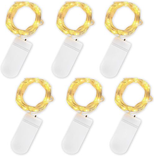KALANKA-Guirlande Lumineuse à Piles, Lot de 6 Pièce Fée Chaîne Lumières 2m 20 LEDs Guirlande en Cuivre Étanche pour Décoration Anniversaire, Fête, Mariage, Noël, Pelouse (Blanc Chaud)