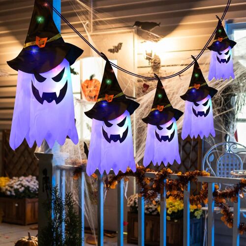 Kal-5 Pcs Halloween Lumineuse Fantôme,Lampe Suspendue Fantôme De Chapeau,Halloween Guirlande Lumineuse,Chapeau De Sorcière Lumineux Hallowee,Guirlande Lumineuse Led Halloween À Piles Lanterne Suspend
