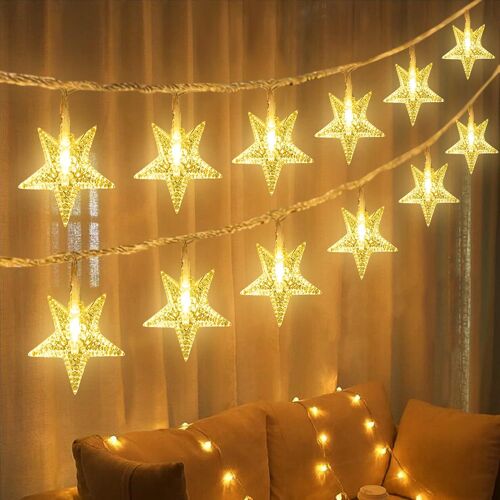 Tianyi-Guirlande Lumineuse Étoile 6m,40leds Led Sapin Noël Guirlande À Pile Fairy Light Rideau Lumineux Clignotant Intérieur Extérieur Décoration Chambre Fenêtre (Blanc Chaud)
